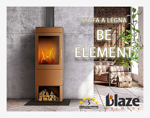 BLAZE HARMONY - Presentazione stufa ad accumulo di calore modello ELEMENT alimentata a legna con combustione a fiamma tradizionale